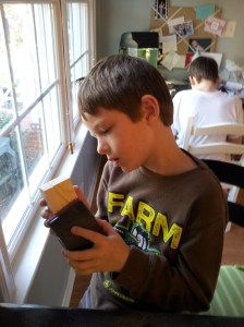 Harris and Barron working on their Pinewood Derby cars
