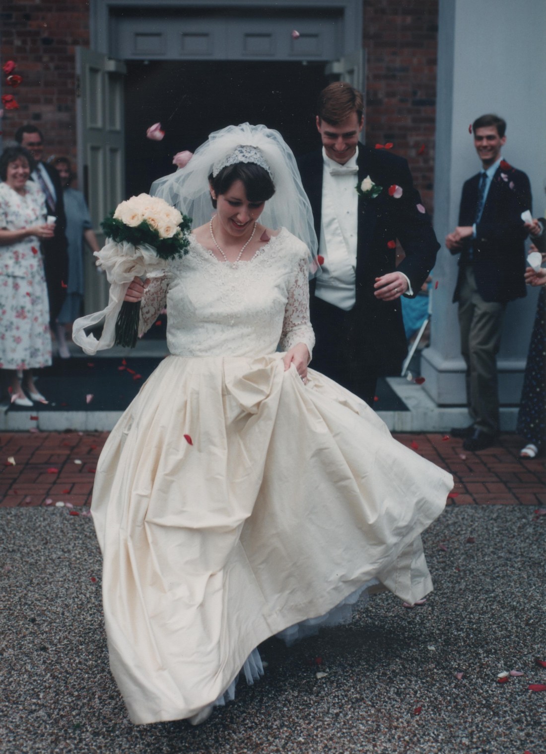 Run Through the Rose Petals Carla and Lance run through the rose petals after their wedding 15 years ago.