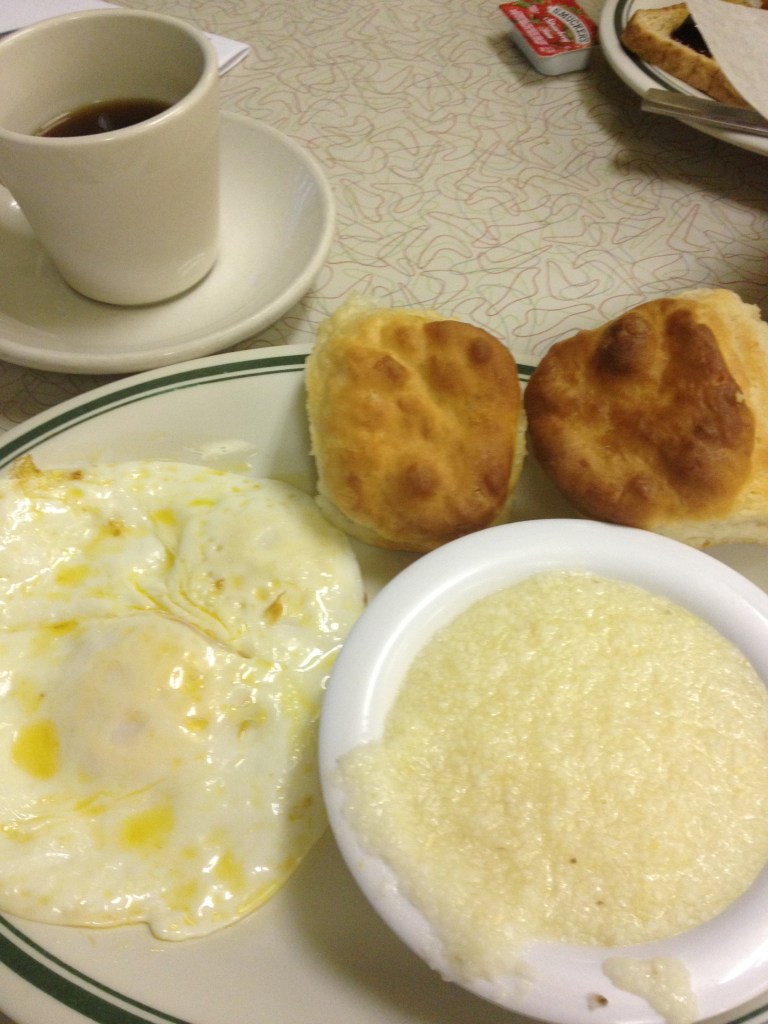 This breakfast comes with a healthy dose of "hon" and "shugah" with every coffee pour.