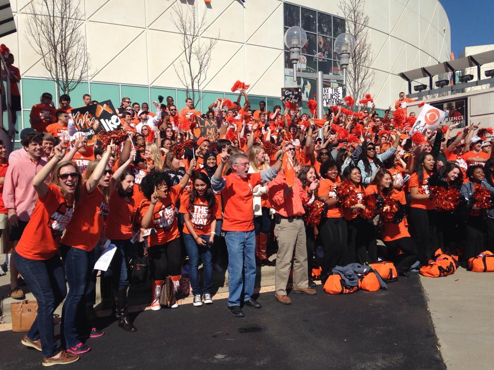 The Mercer Entourage in Raleigh to witness the biggest win in school history. Photo courtesy of Cindy Drury of Mercer Campus Life.