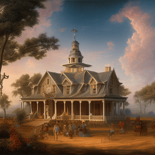 Old broken down home with workers in the dusty front yard