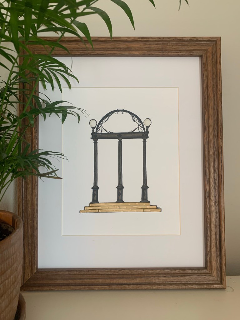 Framed print of watercolor painting of The Arch in Athens, Georgia