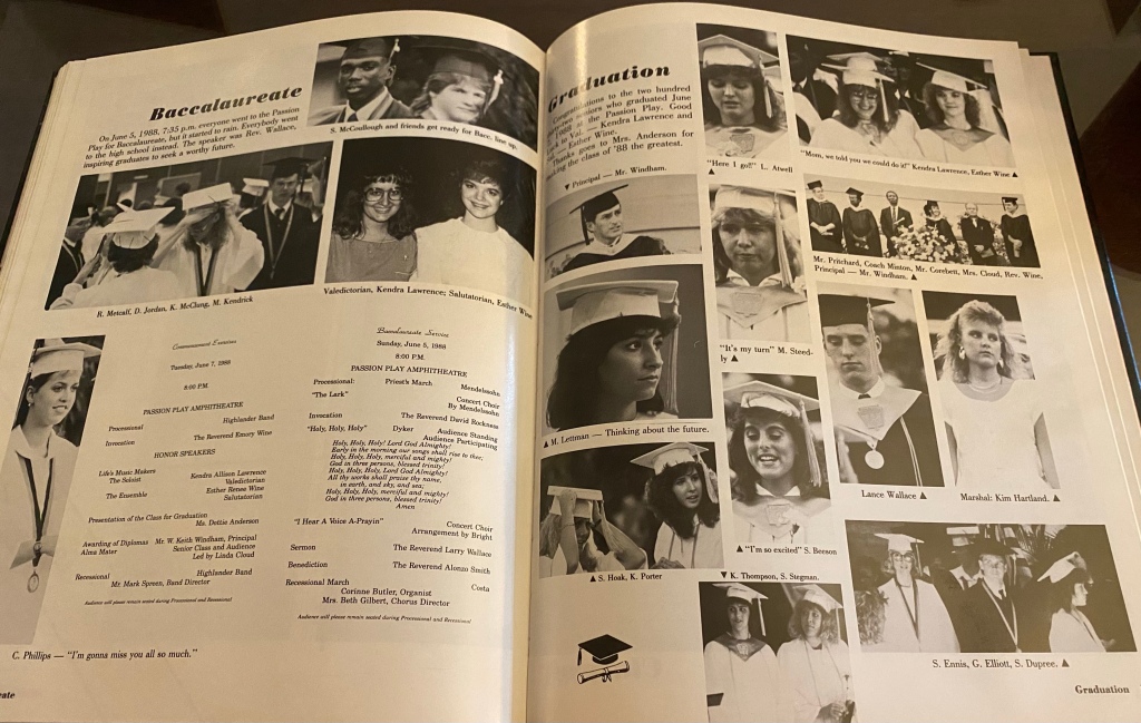 Lake Wales High School yearbook pages on graduation in 1988.