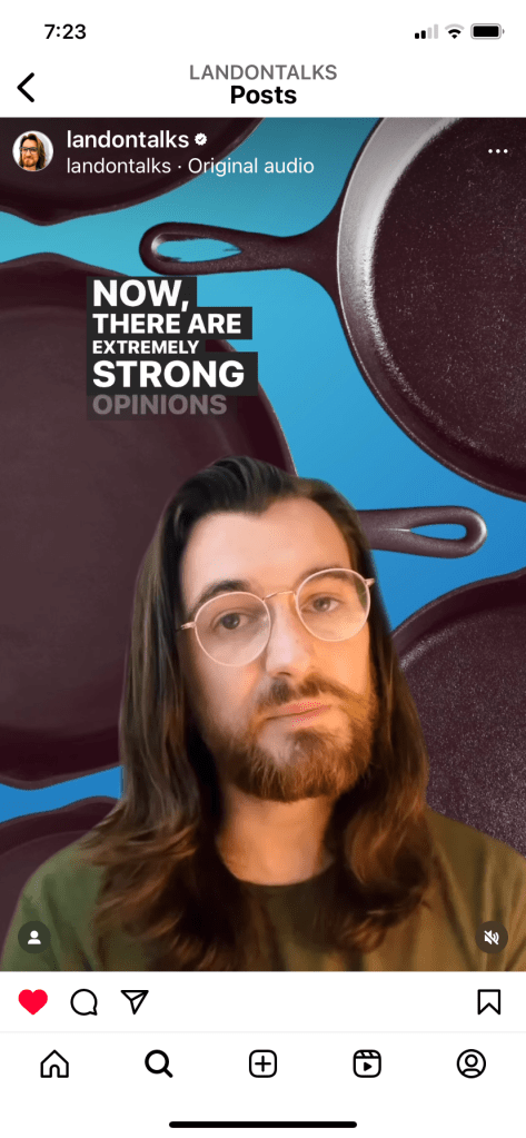 screen grab of Landon talks Instagram post