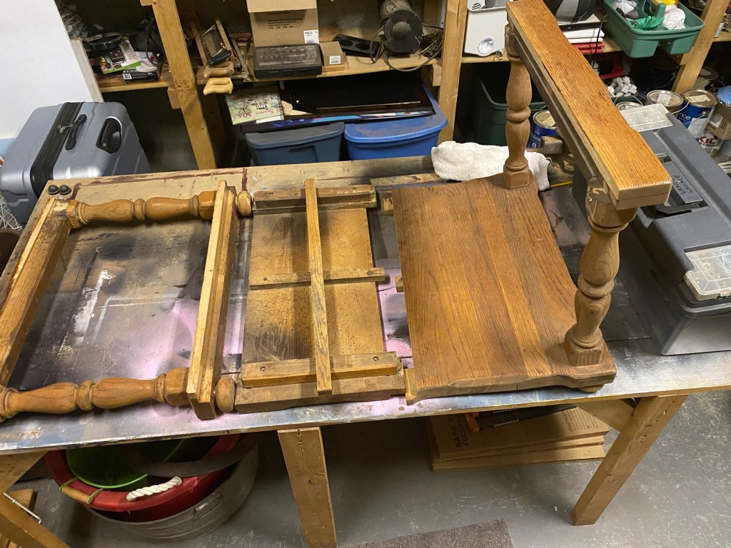 a wooden side table in pieces