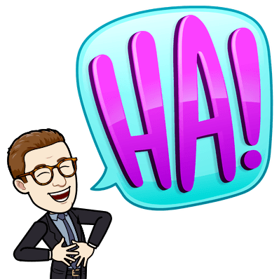 caricature of Lance Wallace in a suit saying "ha"