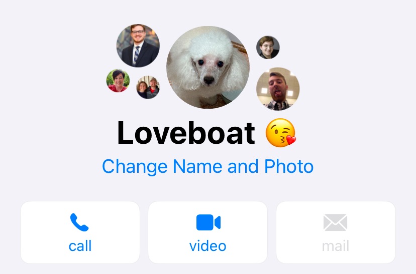 the cover image of our family text chat titled "Loveboat"