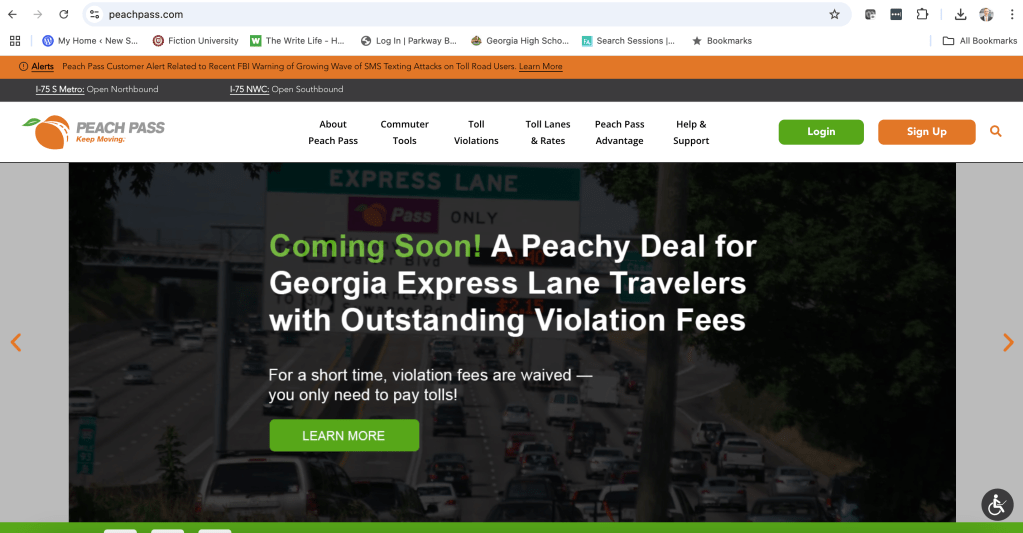 Screen grab of Peach Pass web site