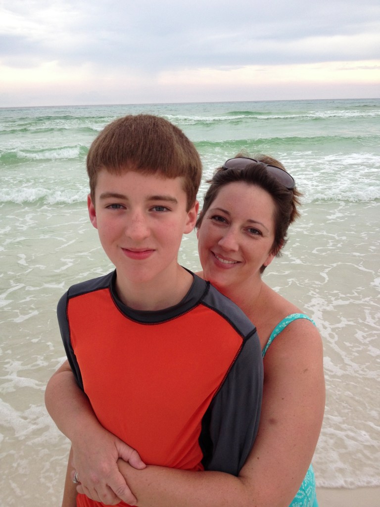 A mom and her teen-aged son at the beach