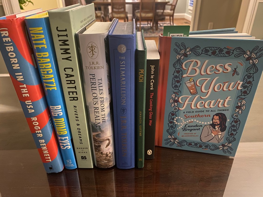 Books lined up on a desk