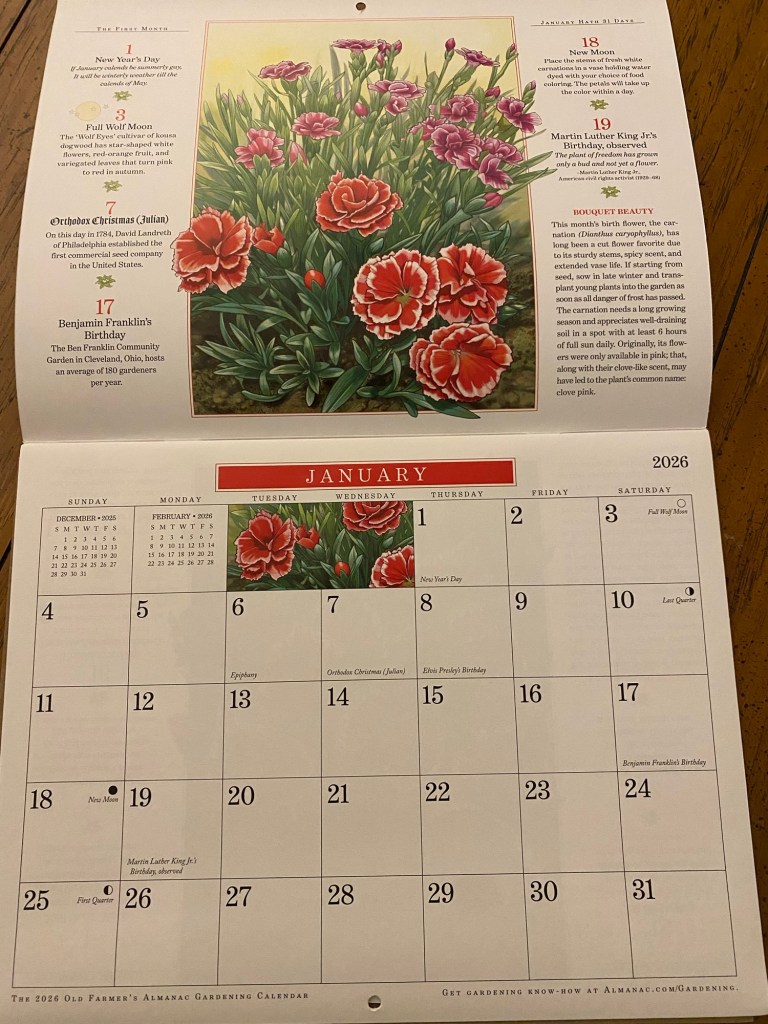 interior page of The Old Farmer's Almanac calendar for January