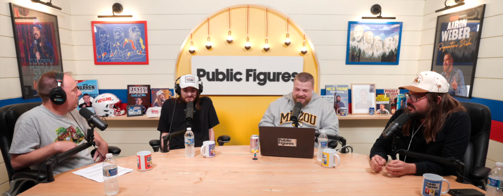 Four men in a podcast studio