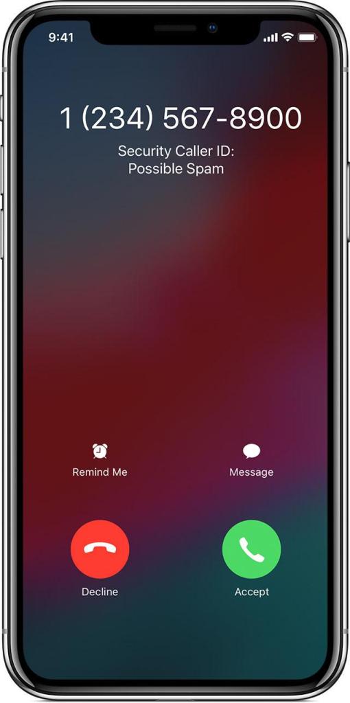 iPhone incoming call screen displaying the words "Security Caller ID: Possible Spam"