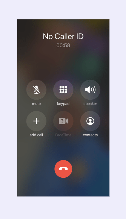 iPhone incoming call screen displaying the words "No Caller ID"
