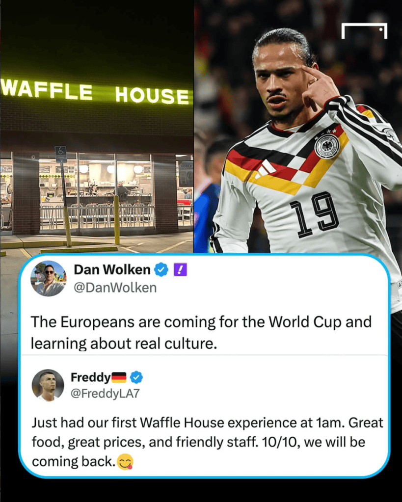 Instagram post with image of Waffle House and a German soccer player
