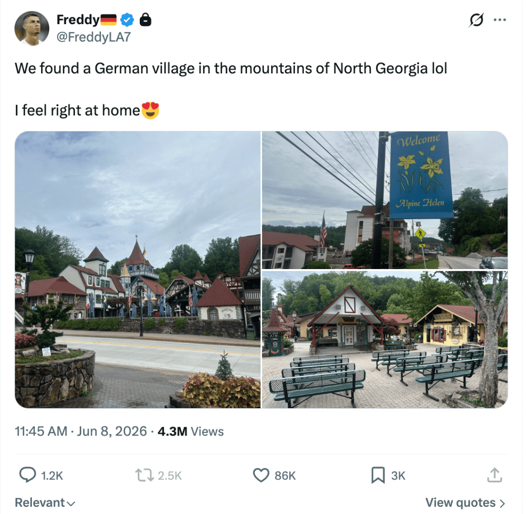 Social media post with three images of Helen, Georgia