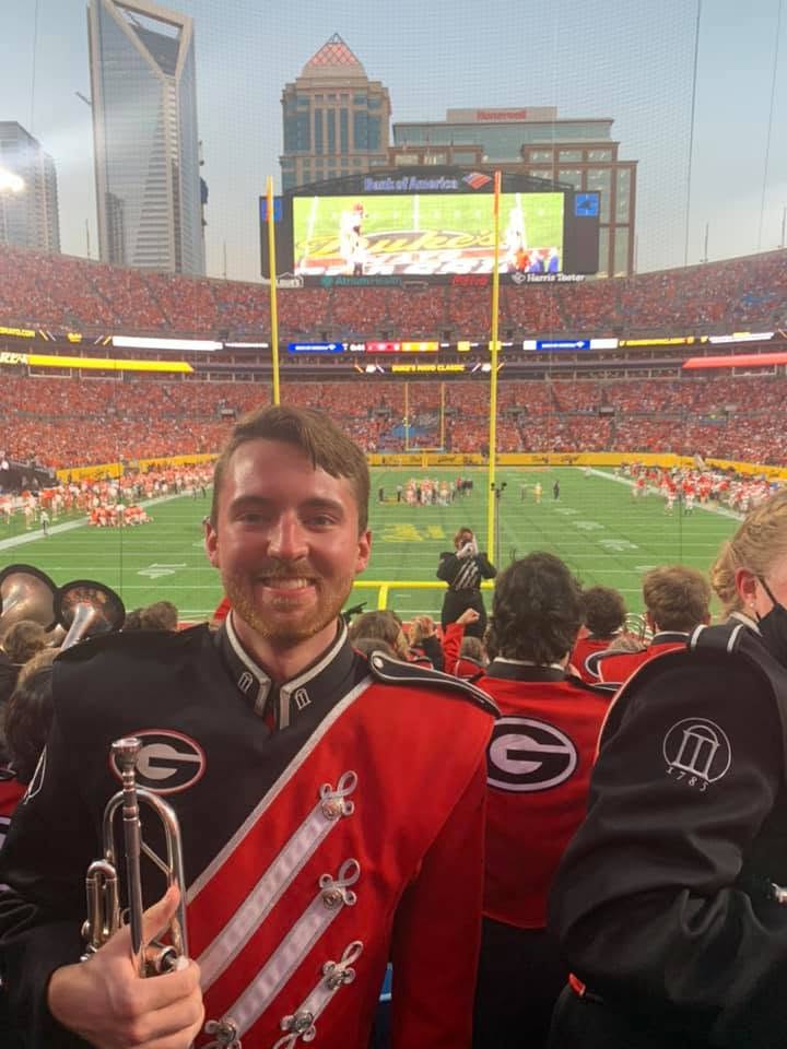 A Redcoat trumpet player at Bank of America Stadium in Charlotte