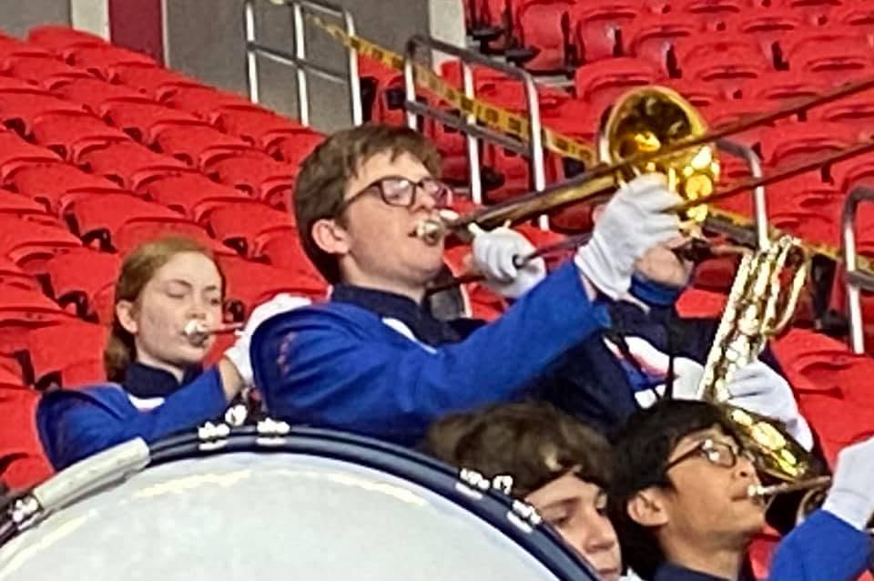 Marching band in the stands at Mercedes Benz Stadium